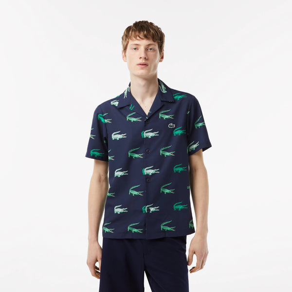 lacoste (Men's navy golf printed short sleeve button up t-shirt)