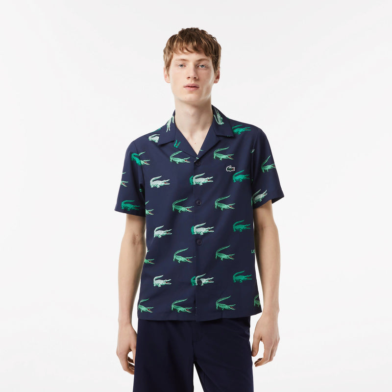 lacoste (Men's navy golf printed short sleeve button up t-shirt)