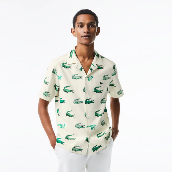 Lacoste (Men's white golf printed short sleeve button up t-shirt)