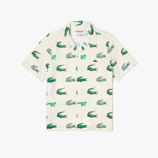 Lacoste (Men's white golf printed short sleeve button up t-shirt)