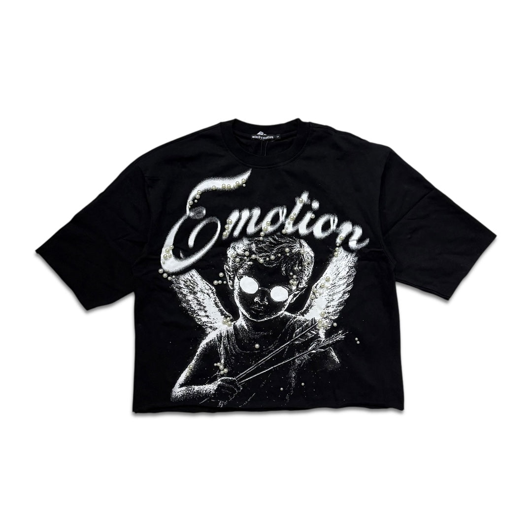 Mixed Emotion Pearl Cropped Tee Black