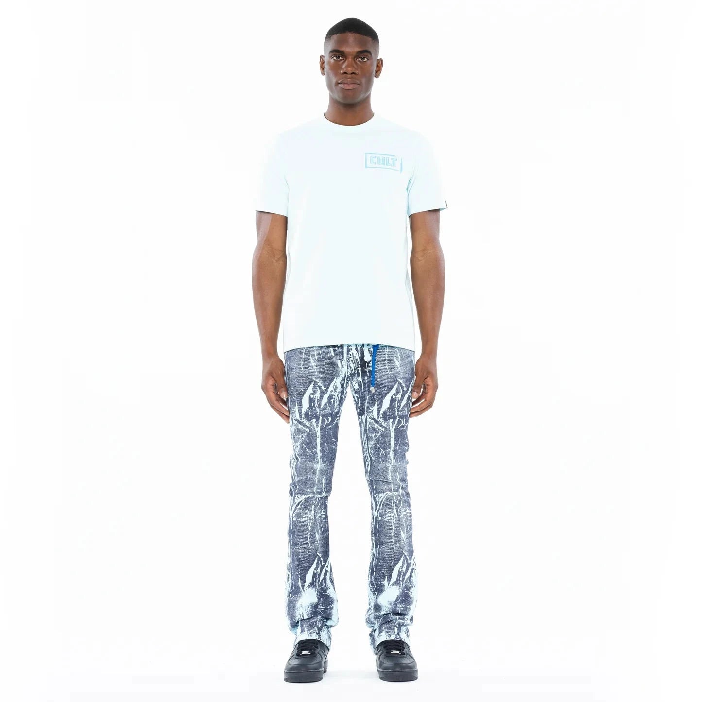 Cult of Individuality Heavyweight Crew Neck Tee "Stroke” in Powder Blue