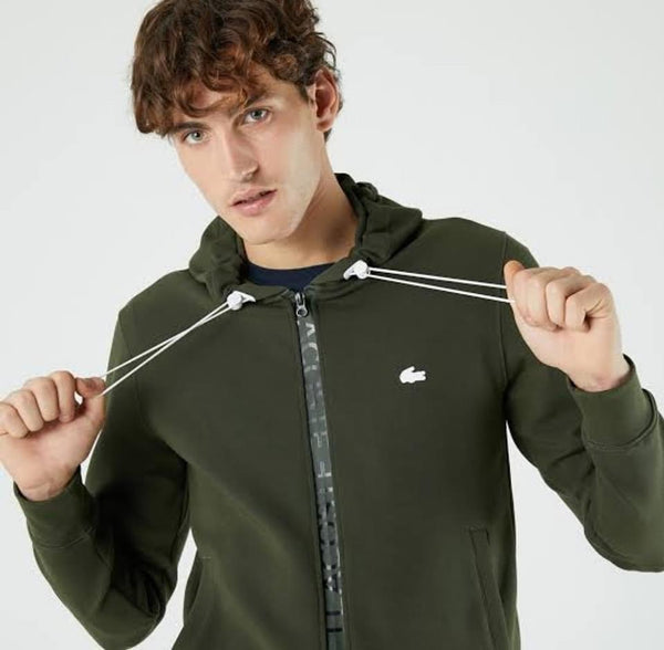 Lacoste (Men’s khaki green cotton blend lettering hoodie)