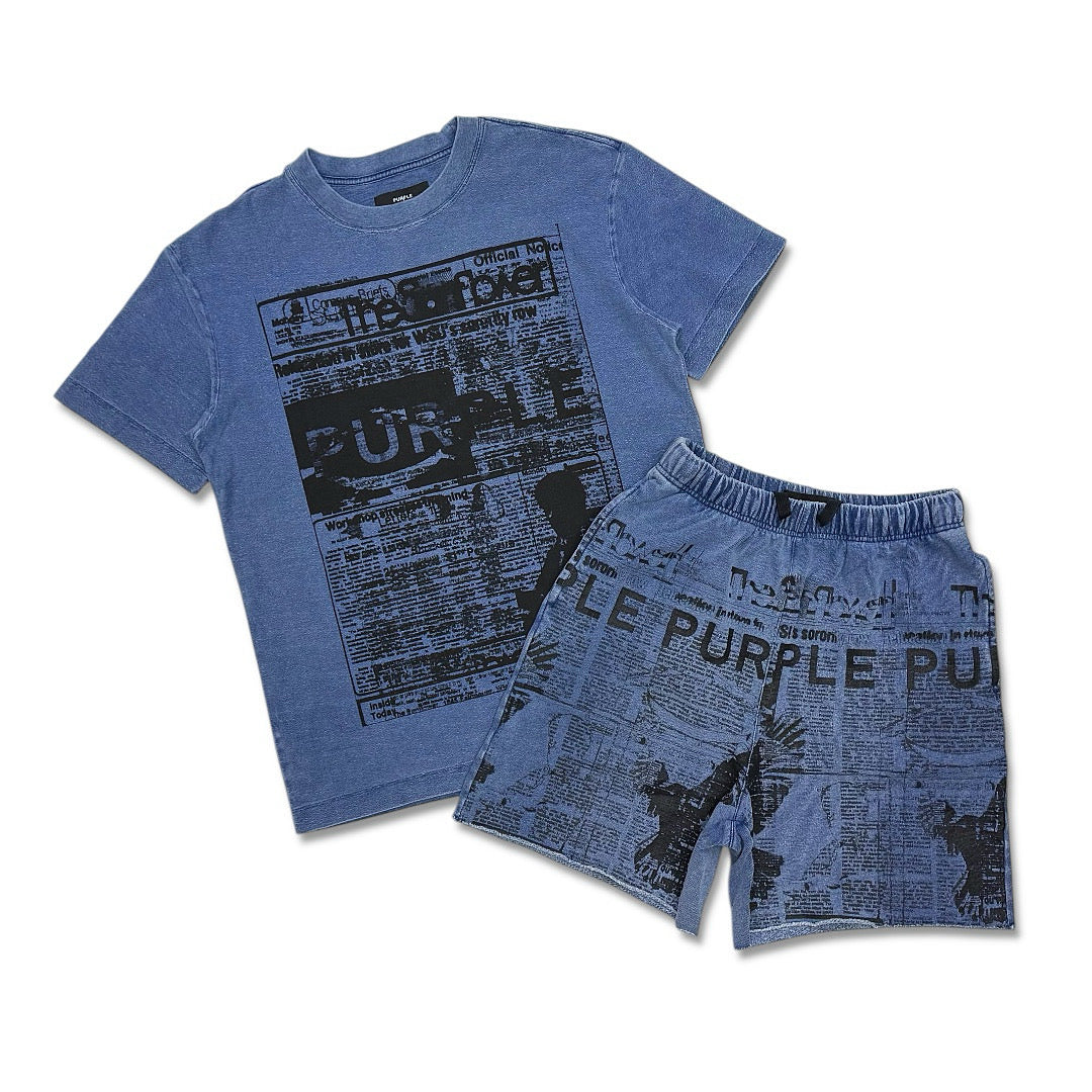 Purple brand textured jersey short set blue