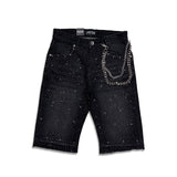 Focus Crystal Rhinestone Denim Shorts Black Wash