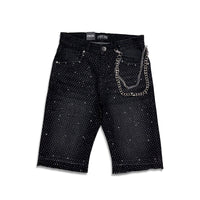 Focus Crystal Rhinestone Denim Shorts Black Wash