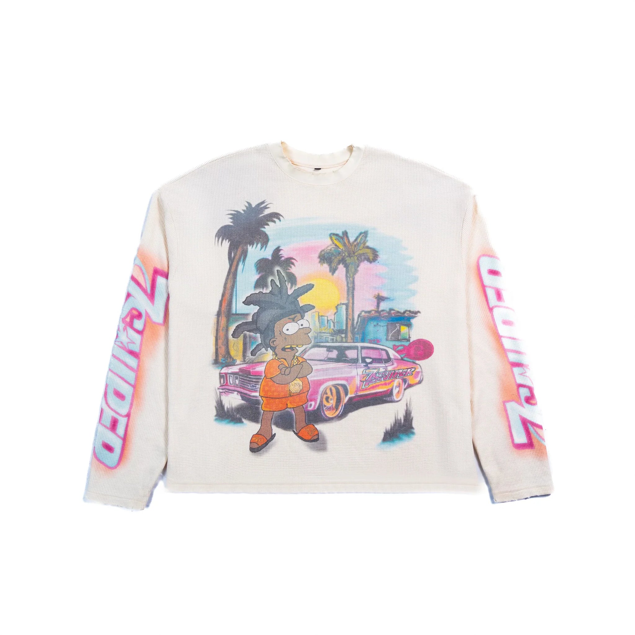 Triple Sevens X Yak Simpson Graphic Thermal Waffle Knit L/S Cream