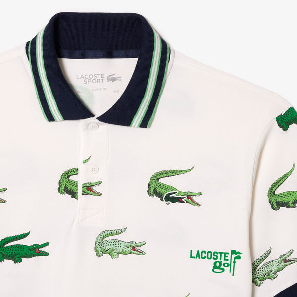 Lacoste (Men's White Croc Print Golf Polo)