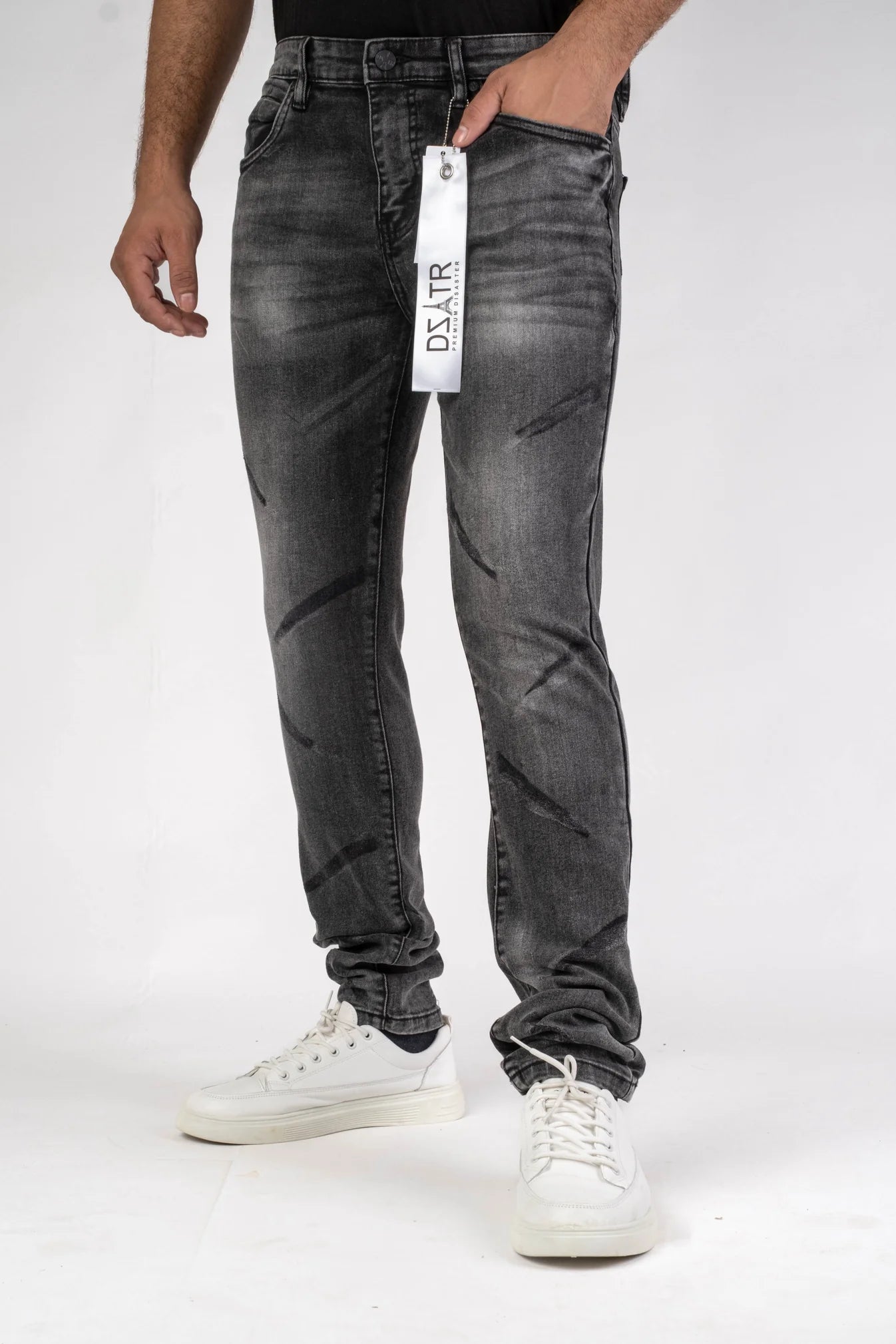 Premium Disaster Men's classic Ultra Stretch Denim jeans Black Cross