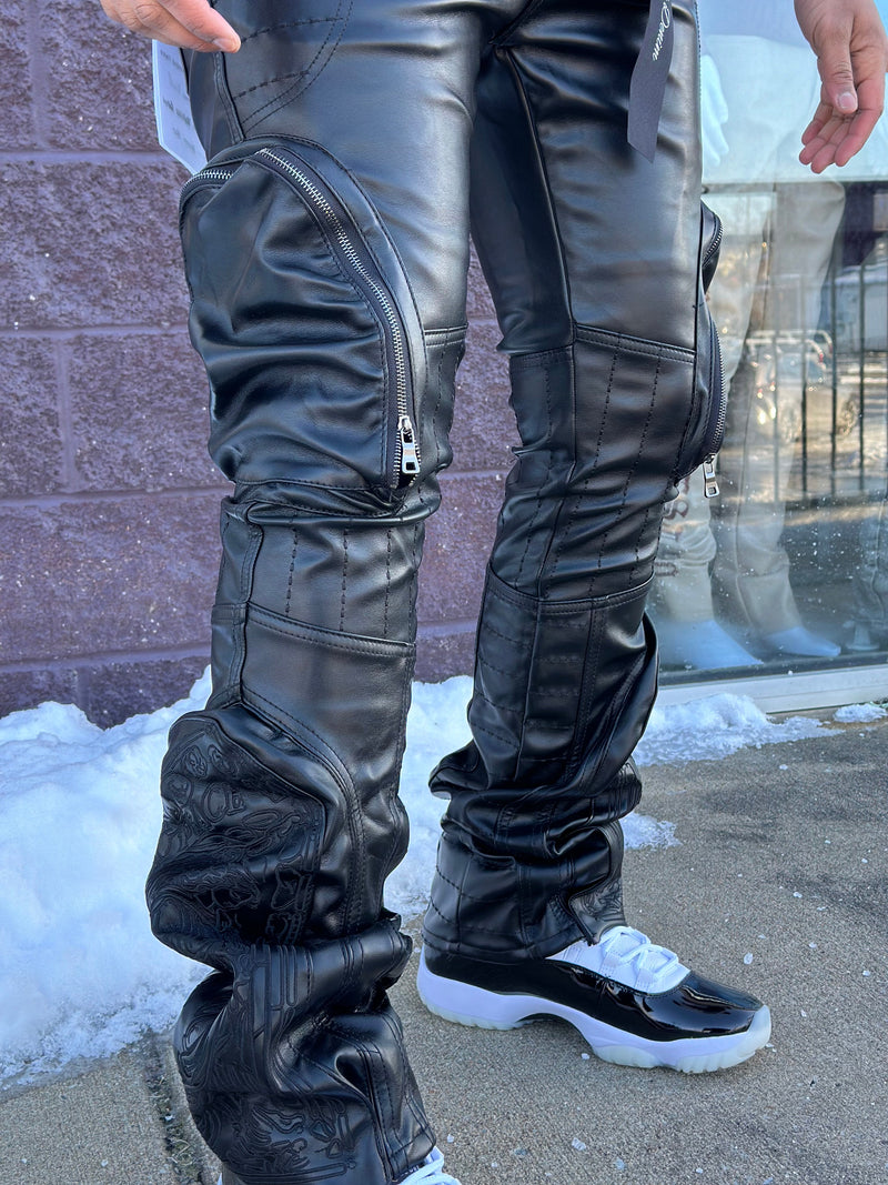 Vicious Denim (Black Embossed Leather Stacked Pant)