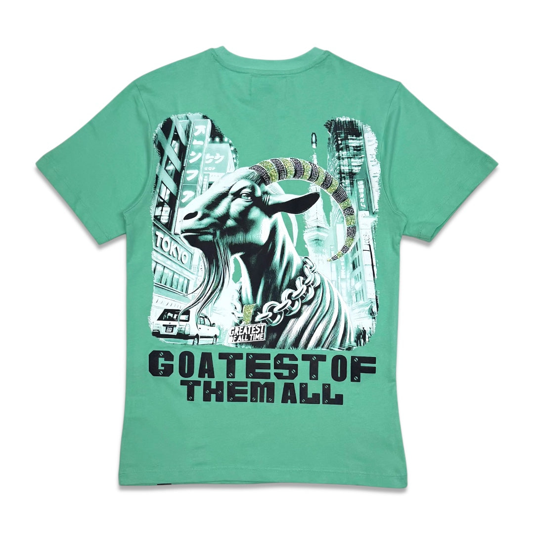 Denimicity Men’s Goatest of All Stoned Out Rhinestone Tee teal