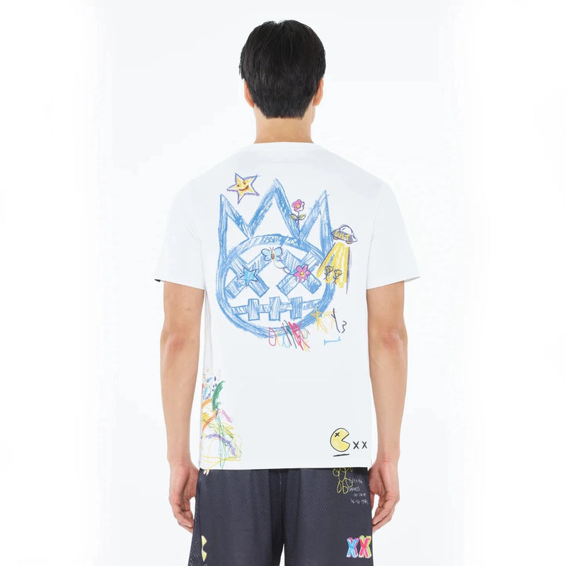 Cult of individuality Heavyweight Crew Neck Tee "Crayon Logo" in White