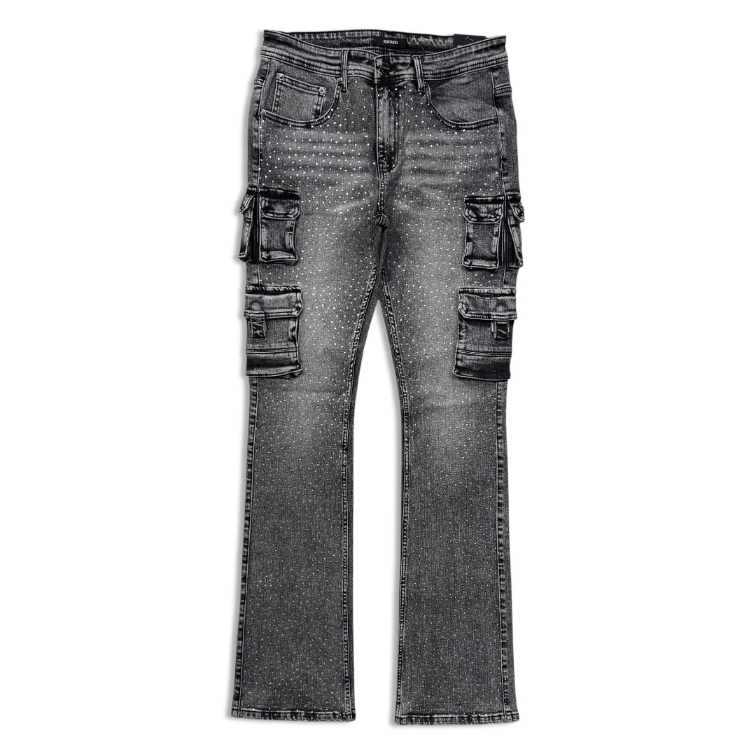 Kindred Men’s Rhinestone utility Stacked Jeans black stone