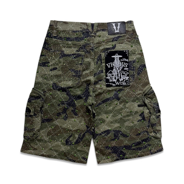 Vicious Denim Men's Embellished cargo shorts - camo
