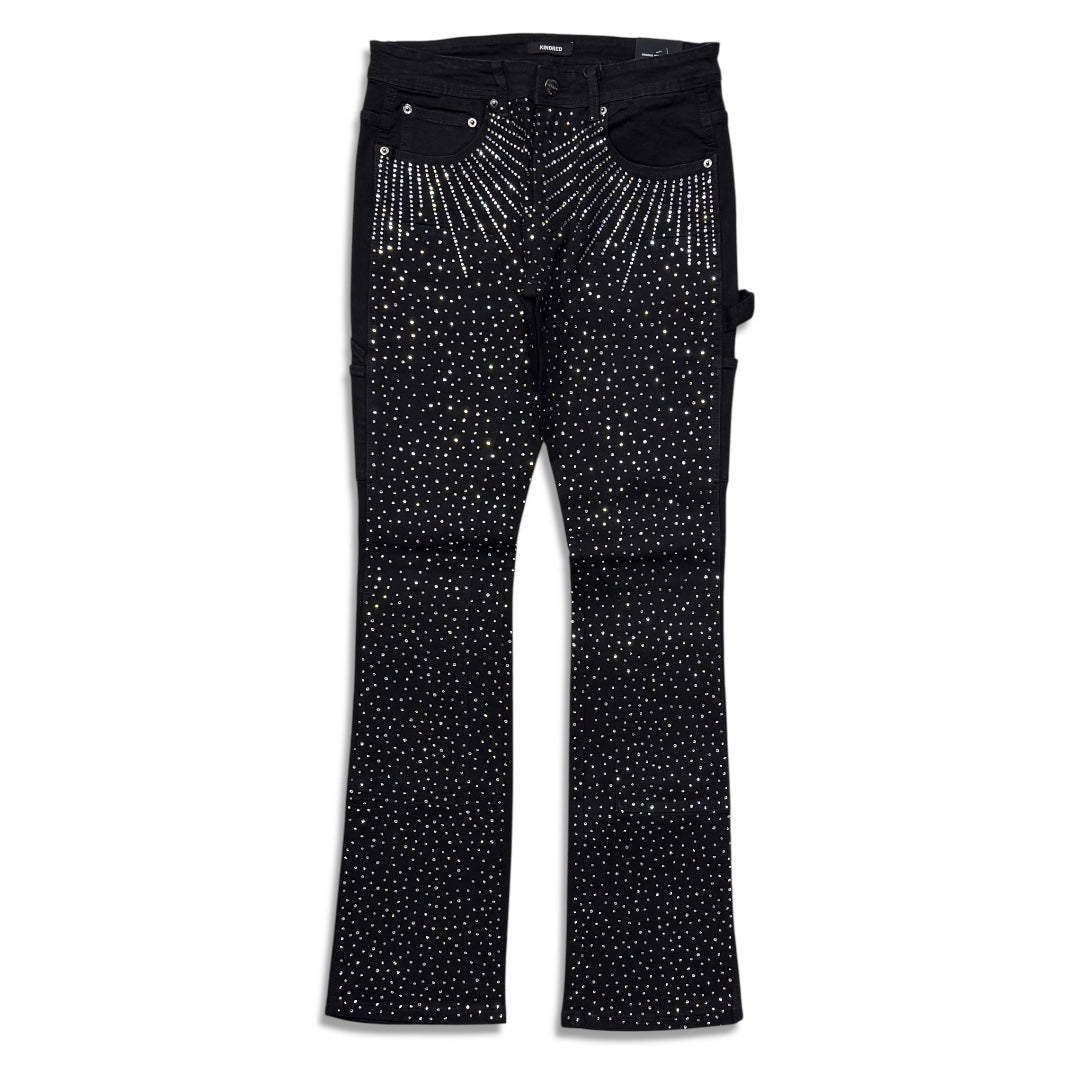 Kindred Men’s Rhinestone Denim Stacked Jeans Black