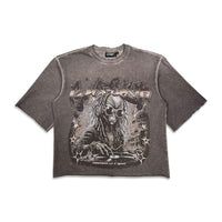 G west Men's Rhinestone no pulse just vibe crop tee brown oil wash