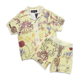 Vicious Denim Knitted Crochet Printed Button Down Set – Cream