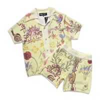 Vicious Denim Knitted Crochet Printed Button Down Set – Cream