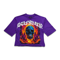Kindred Men's Rhinestone Blue Flame Skull Cropped Tee – Purple