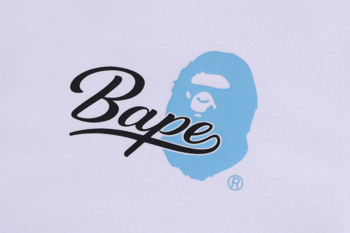 Bape Men's Cursive college logo relaxed fit tee White X Blue