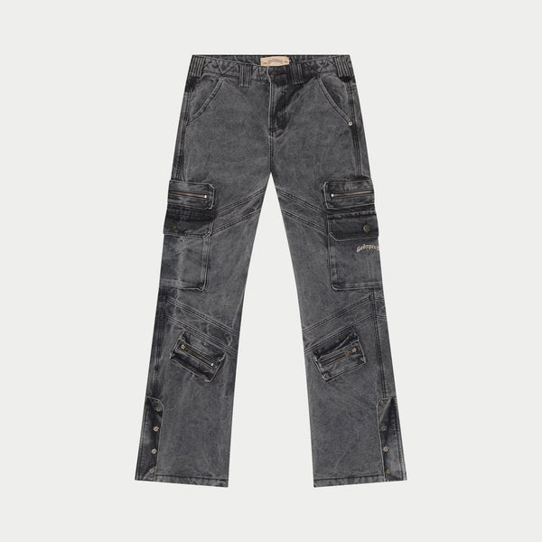 Godspeed rockstar flare cargo denim jean grey wash