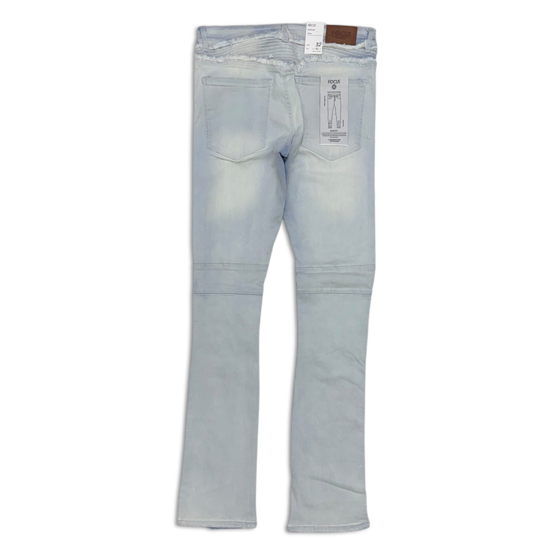 Focus denim (Blue wash frayed stitch knee line stacked jean)
