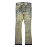 Denimicity Men’s Rip & Repair Stacked Jeans Dark Vintage with Olive stitch