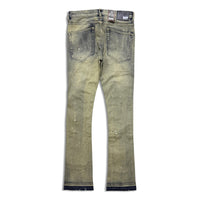 Denimicity Men’s Rip & Repair Stacked Jeans Dark Vintage with Olive stitch
