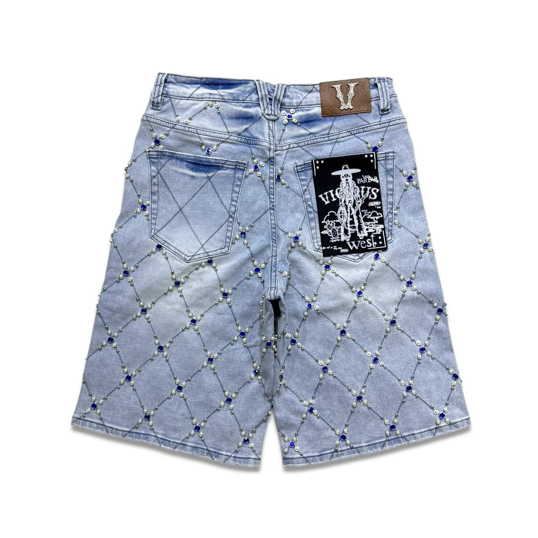 Vicious Denim Men's Embellished  denim shorts - light blue