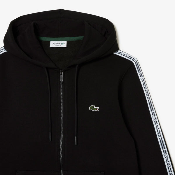 Lacoste (Men’s black classic fit brand stripes zip up hoodie)