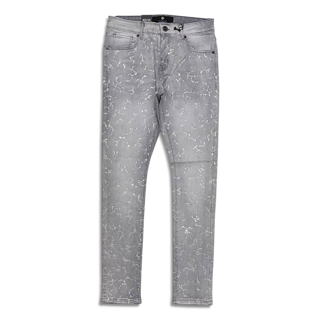 Focus Denim Men's Rhinestone Jeans - light Grey