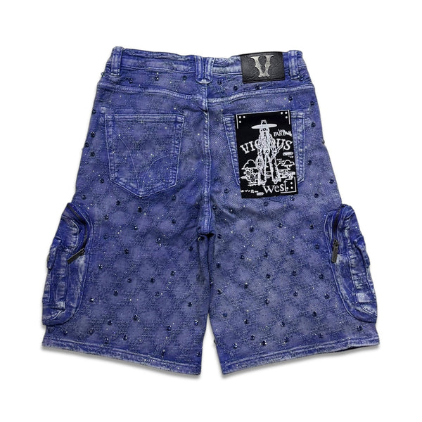 Vicious Denim Men's Embellished cargo shorts - Wedgewood blue