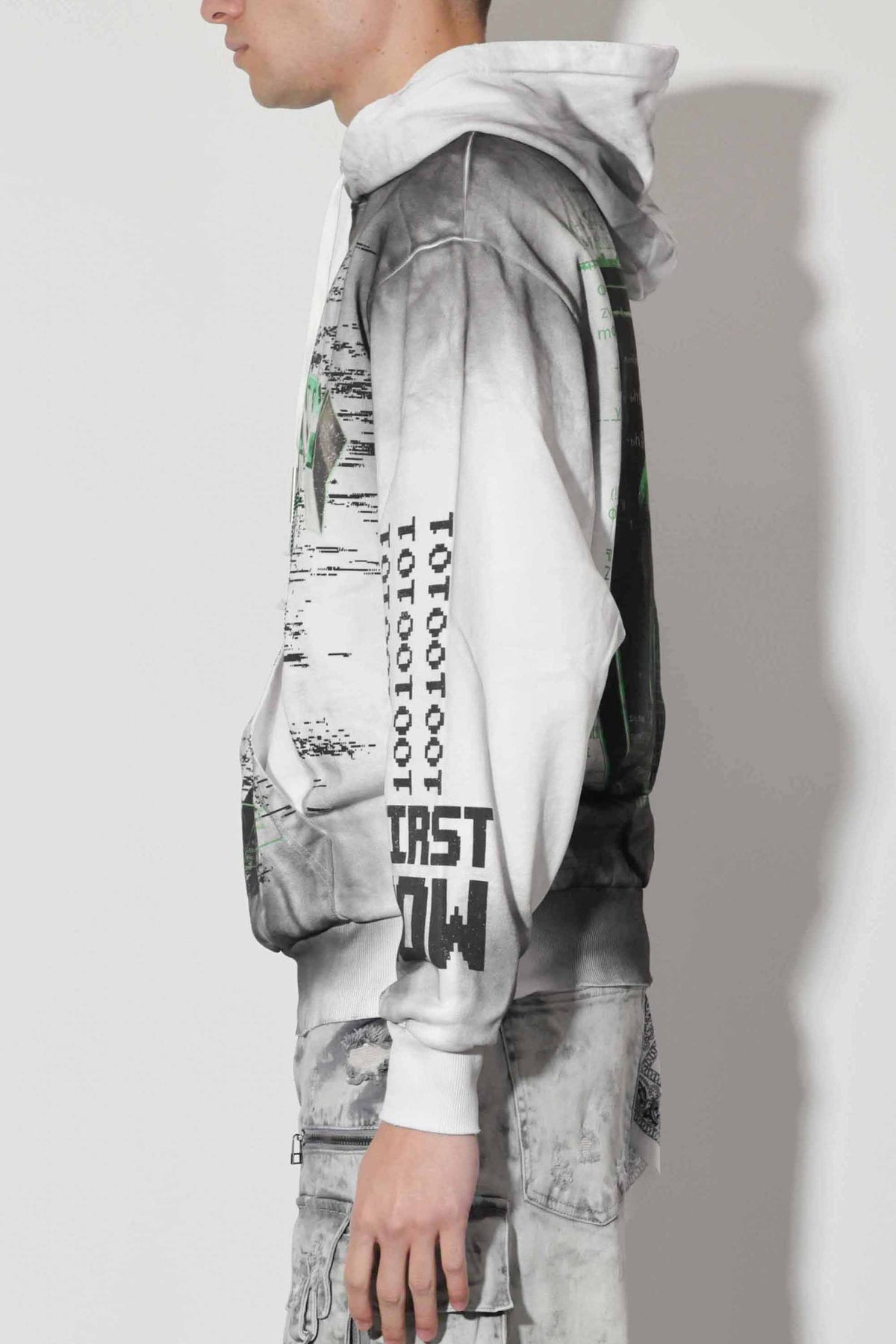 First Row White/Gray Intellectual Property Sprayed Hoodie