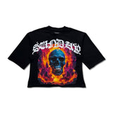Kindred Men's Rhinestone Flame Skull Cropped Tee – Black