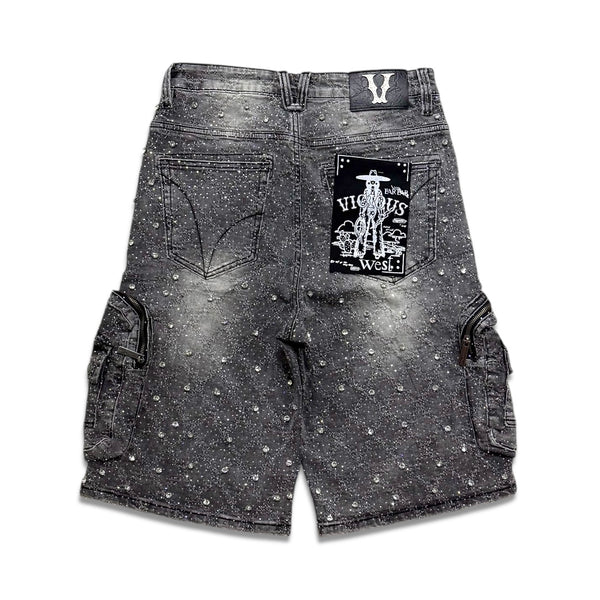 Vicious Denim Men's Embellished cargo shorts - Grey
