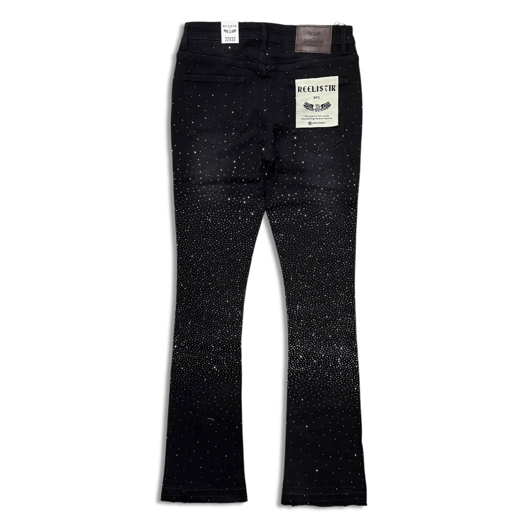 Reelistik Nyc Men's Rhinestone stacked jeans -black (RST-1204)