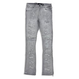Focus denim (Grey wash frayed stitch knee line stacked jean)