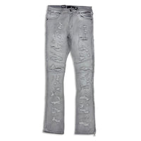 Focus denim (Grey wash frayed stitch knee line stacked jean)