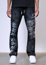 First Row Wake Up And Be Fierce Applique Stacked Sweat Pant Black