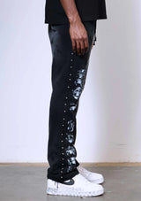 First Row Wake Up And Be Fierce Applique Stacked Sweat Pant Black