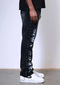 First Row Wake Up And Be Fierce Applique Stacked Sweat Pant Black