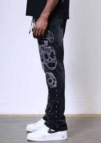 First Row Wake Up And Be Fierce Applique Stacked Sweat Pant Black
