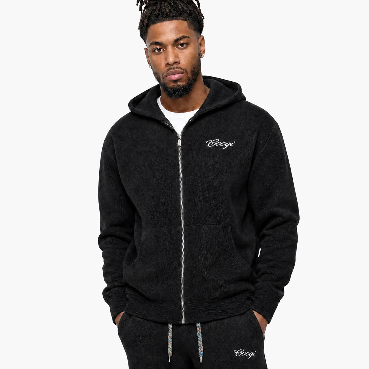 Coogi Australia Heavy Weight Fashion Knit Jogger Set Black