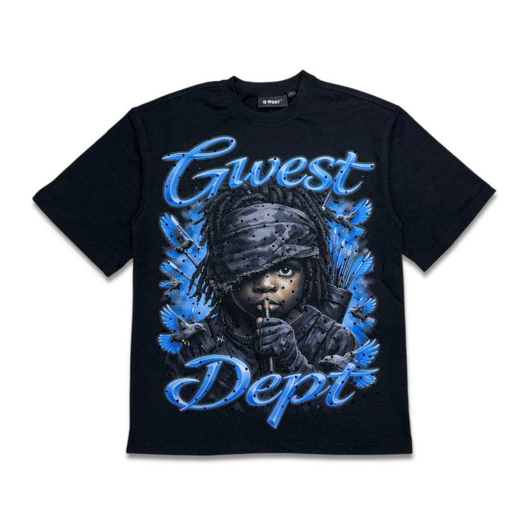 G west Men's Scarface Rhinestone Tee Black/Blue