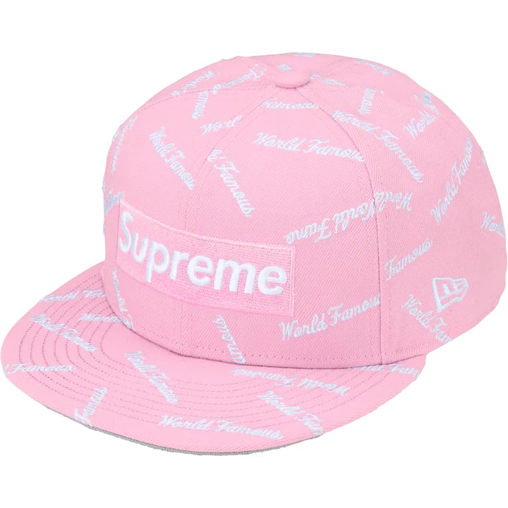 Supreme World Famous Box Logo New Era Fitted Hat Light Pink