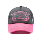 Cult of Individuality "Pretty Good at Bad Decisions" Mesh Trucker Hat - Steel Gray/Hot Pink