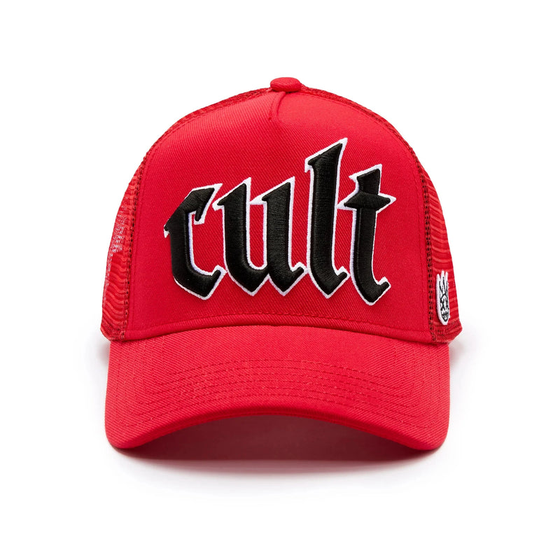 Cult of Individuality Old English Logo Trucker Hat – High Risk Red
