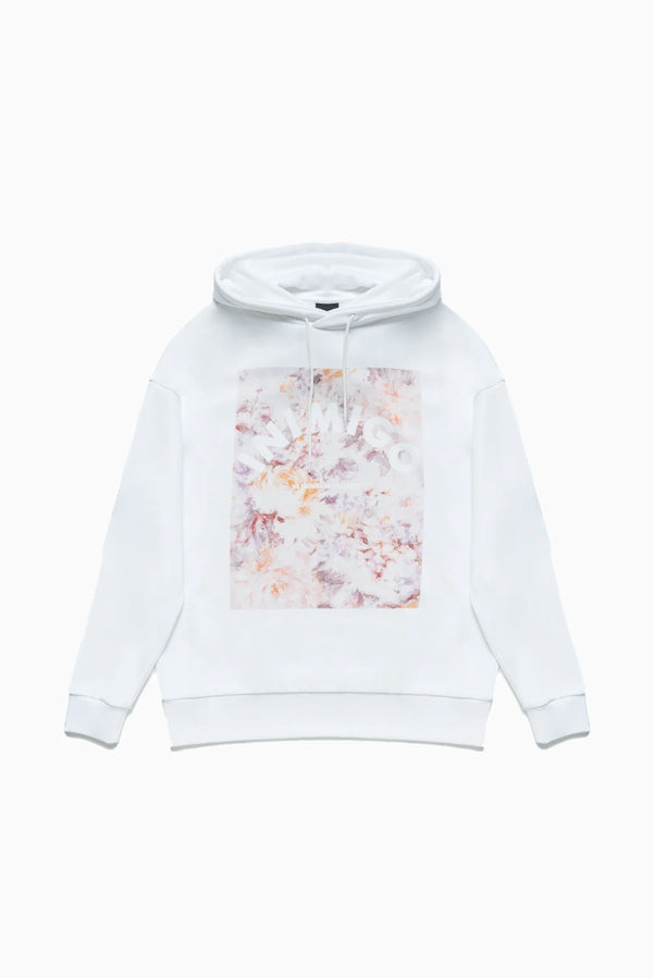 Inimigio (white abstract flowers print comfort hoodie)
