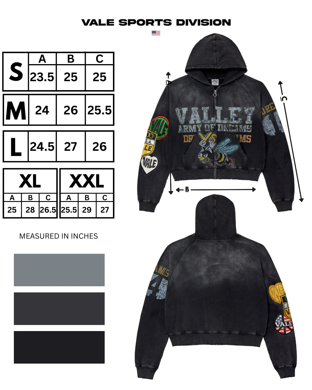 Vale Forever Army Zip Up Hoodie Black