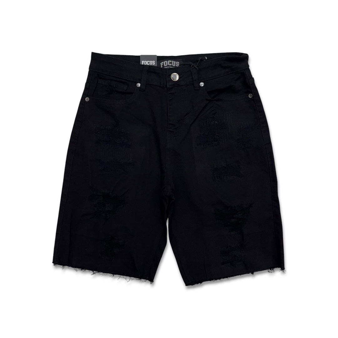 Focus Denim Men’s Cut Patched Shorts Black